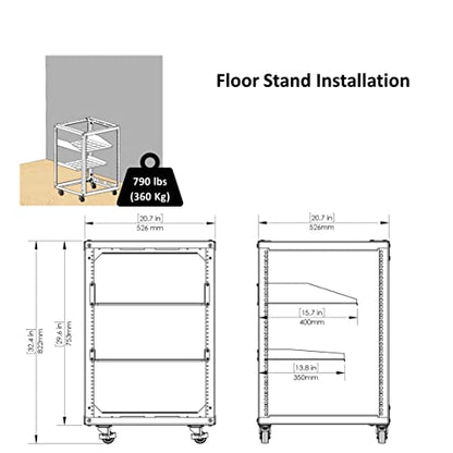 AEONS 15U Open Frame Network Server Rack 19-inch 4 Post AV Rack with Casters for Floor Standing and Wall Mount, Side Load for Extra Depth– Complete Kit with 1U and 2U Vented Shelves, Black - style: 15U-Kit
