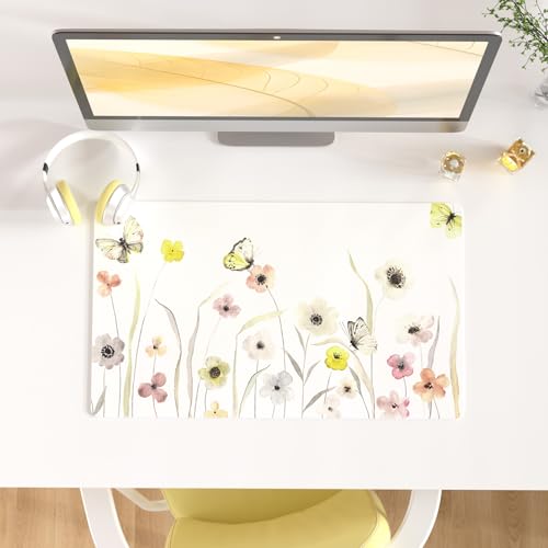 Colorful Star Large Mouse Pad, Watercolor Floral Desk Mat Office Supplies, Waterproof PU Leather Gaming Mousepad for Women Girls, Butterflies Desk Pad Home Office Décor Accessories 23.6" x 13.8" - color: Floral Butterflies, size: 23.6L x 13.8W inches