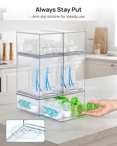 Vtopmart Stackable Storage Drawers Set of 9, Clear Plastic Organizer Bins for Baby Bottle, Beauty Supplies Storage, Ideal for Kichen Countertop, Vanity, Bathroom, Cabinet, Pantry Organization - style: 6 Small+2 High+1 Wide