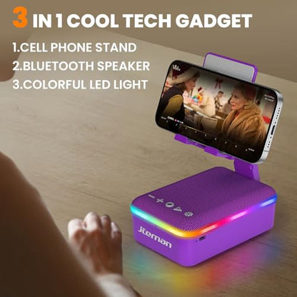 JTEMAN Gifts for Men Women,Cell Phone Stand with Bluetooth Speaker,LED Light,and Lanyard,Cool Tech Gadgets,Unique Birthday Gifts for Men Husband Mom Dad-Purple - color: Purple