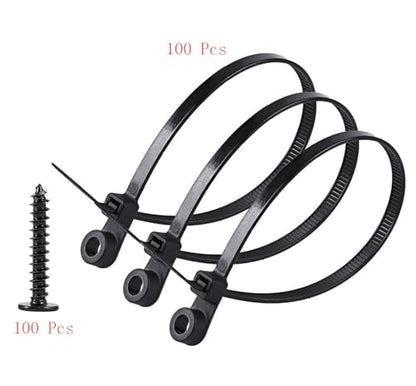 Black 5.9 Inch Nylon Zip Tie with Screw Holes, 100 Pcs, Includes 100 Pcs Black M4 x 12 Stainless Steel Screws for Daily Fastening - color: Black