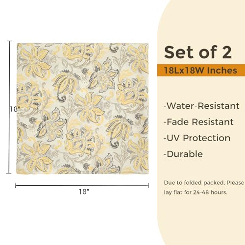 FUNHOME Water Resistant Outdoor Throw Pillow Covers 18x18 inch Set of 2,Zipper Pillows Cover,Home Decorative for Sofa Headrest,Patio Furniture Couch Chair Pillows Cover Only(Yellow Flower) - color: Yellow Flower (Cover Only), size: 18" x 18" (Pack of 2)
