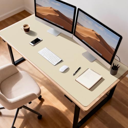 Leather Desk Pad Protector, Office Desk Mat, Large Mouse Pad, Non-Slip PU Leather Desk Blotter, Waterproof Computer Desk Writing Pad for Office and Home (Beige, 47.2" x 23.6") - color: Beige, size: 47.2" x 23.6"