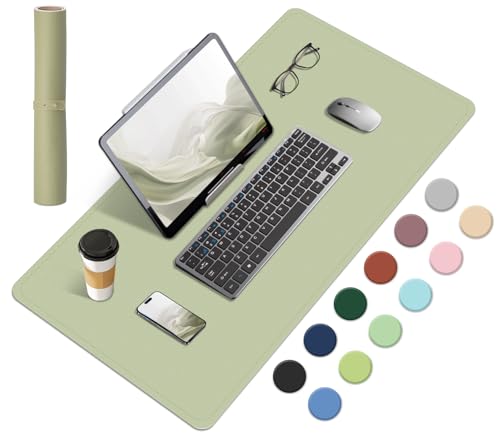 Dual-Sided Desk Pad, Natural Cork & PU Leather Mouse Pad for Desk, Desk Pad Protector, Non-Slip Desk Mat for Office and Home Work, (Matcha, 23.6" x 13.7") - color: Matcha, size: 2.2" x 2.2"