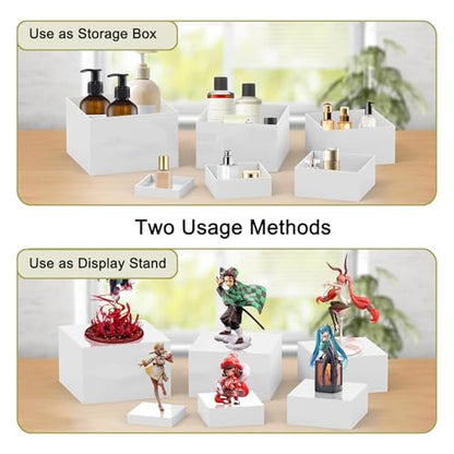 Yimy 6 PCS Buffet Risers, White Acrylic Food Risers for Buffet Table, Cube Boxes with Hollow Bottoms, Catering Display Stand Shelf for Dessert Party Jewelry & Collectibles(5"x6"x6.8"x7 x7.5 x8'')