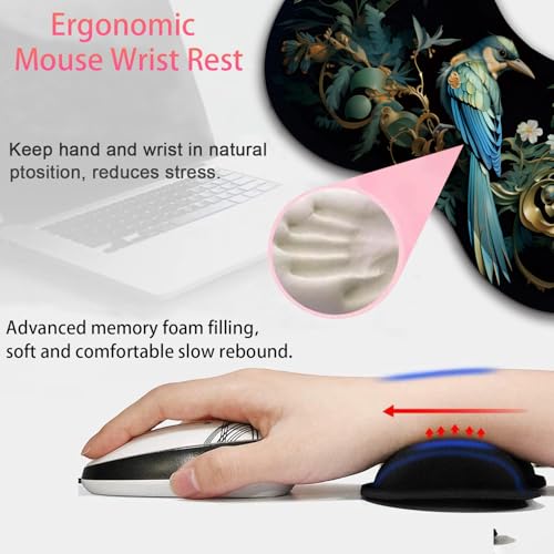 Large Gaming Mouse Pad + Mouse Wrist Rest Pad + Coaster Combination, 31.5 "x 11.8" Durable Non-Slip Extension Table Mat, Suitable for Office and Home, Bird Leaf - color: Bird Leaf