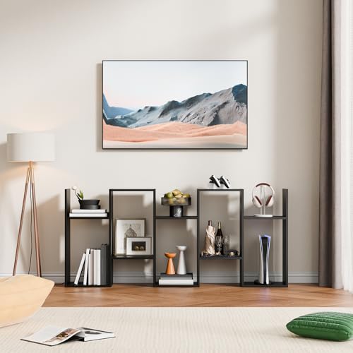 Cozy Castle Set of 2 Geometric Bookcase, S-Shaped Modern Bookshelf, Room Divider Bookshelf, 62" Tall Unique Abstract Bookcase with 5-Tier Display Shelf for Living Room Office, Black - color: Black