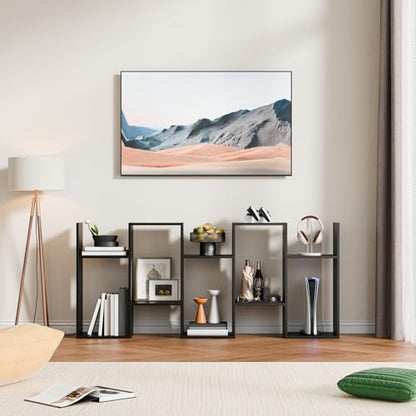 Cozy Castle Set of 2 Geometric Bookcase, S-Shaped Modern Bookshelf, Room Divider Bookshelf, 62" Tall Unique Abstract Bookcase with 5-Tier Display Shelf for Living Room Office, Black - color: Black