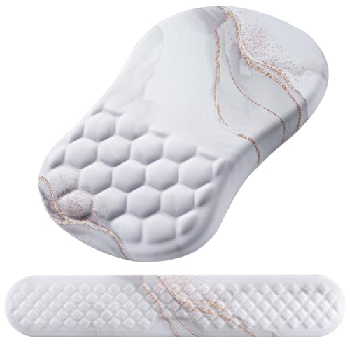 Mouse Pad Wrist Support, Laokiiy 2 in1 Keyboard Wrist Rest+ Ergonomic Mouse Pad, Non-Slip Wrist Rest for Computer Keyboard, Made Easy Typing & Relieve Wrist Pain(White) - color: White Gold