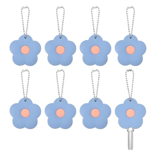 PATIKIL 8Pcs Key Covers Caps, PVC Flower Key Identifiers Markers Tags Covers Case Shell Head Protector Caps Toppers for 1.26" Flat for Office House Apartment Accessories, Blue - color: Blue, size: 1.26"