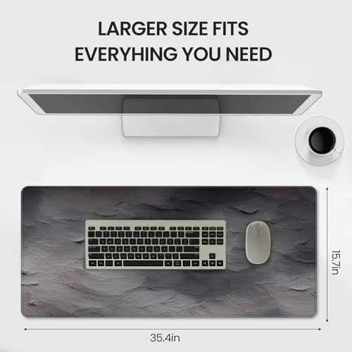 XXL Gray Mouse Pad with a Cement Wall Texture Design, 35.4 x 15.7 inches, Non-Slip Rubber Base, and Waterproof Microfiber Cloth Surface, Suitable for Home Office and Work environments. - color: Gray Concrete Cement Print