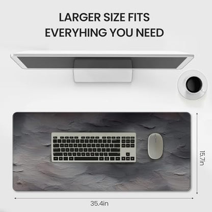 XXL Gray Mouse Pad with a Cement Wall Texture Design, 35.4 x 15.7 inches, Non-Slip Rubber Base, and Waterproof Microfiber Cloth Surface, Suitable for Home Office and Work environments. - color: Gray Concrete Cement Print