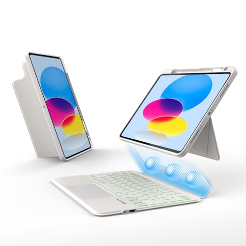 EIP Magnetix Keyboard Case for iPad (A16) 11th/10th Generation (2025/2022), with Patented Stylus Shortcuts, Protective, Adjustable Hinge Stand, Detachable Case, 7 Color Backlight-White - color: White, size: iPad 11(A16)/10th