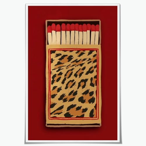 Retro Matchbox Wall Art Vintage Trendy Leopard Canvas Poster Leopard Print Art Bar Cart Dorm Room Decor 8x12inch Unframed - color: style-3-Unframed, size: 8"L x 12"W