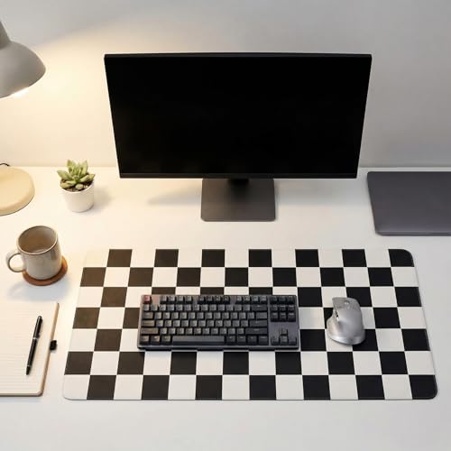 Large Desk Mat 31.5x15.7 Inch, Checkered Computer Mouse Pad Keyboard Mat, Non-Slip Office Desk Pad, Waterproof Rubber Desk Mat for Home Office Decor (Black) - color: Black