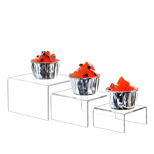 Jusalpha 6 -Piece Strong Clear Acrylic Rectangular Riser for Retail, Shelf Showcase Fixtures for Jewelry, Display Stand for Amiibo Funko POP Figures, Cupcakes, Food Display 5'' 4'' 3''(2)… - size: Large, 2 Sets