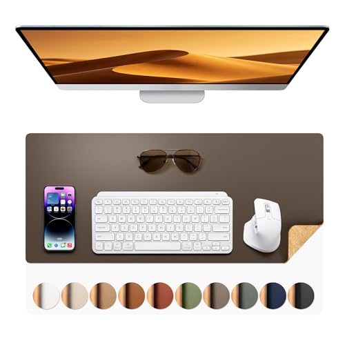 Aothia Dual-Sided Desk Mat - Leather & Cork Desk Protector, Large Mouse Pad & Writing Pad for Office/Home, Coffee (25.6"x13.7") - color: Coffee+cork, size: 25.6" x 13.7"