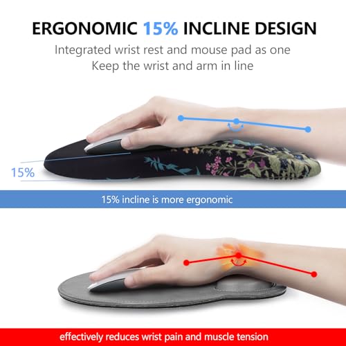 Mouse Pad Wrist Support, Laokiiy 2 in1 Keyboard Wrist Rest+ Ergonomic Mouse Pad, Non-Slip Wrist Rest for Computer Keyboard, Made Easy Typing & Relieve Wrist Pain(Flower) - color: Flower