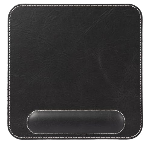 Londo Top Grain Leather Mouse Pad with Wrist Rest – Ergonomic Support, Non-Slip Base, Smooth Surface - color: Black