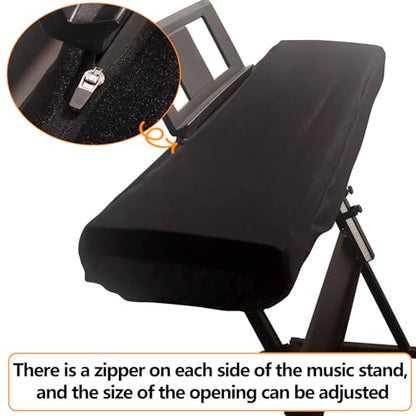 Premium Suede Digital Piano Keyboard Cover for 76-88 Keys - Dust Protection with Elastic Drawstrings & Dual Music Stand Zippers - Play Without Removing - Minimalist Pure Black
