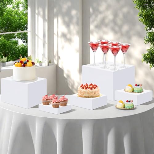 EI 8Pcs Acrylic Buffet Risers,High-end Classic Food Display Riser for Party,Catering,Jewelry Collectibles.White Heavy duty Dessert Table Display Set,Acrylic Cube Boxes Display Nesting Risers - size: 8 Pack
