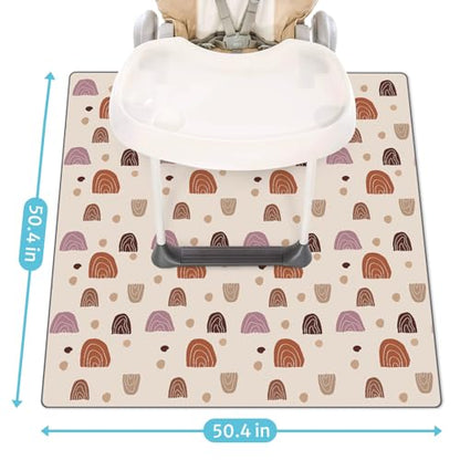Blissful Diary Baby Splat Mat for Under High Chair, 50.4 x 50.4 Inch Wipeable Splash Mat, Waterproof and Washable, Anti-Slip Floor Protector, Boho Rainbow - color: Boho Rainbow