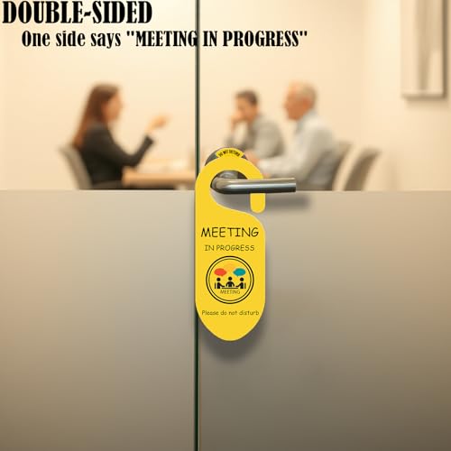 Meeting in Progress Do Not Disturb Door Hanger Sign,In a Meeting Sign for Office Door,2Pack Double-sided Custom Privacy Signs Ideal for Business Office Online Class Meeting Session Conference Room. - color: YELLOW GRAY