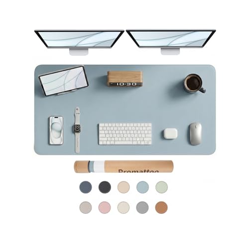 Large Desk Pad Non-Slip Desk Mat Protector for Keyboard Mouse Waterproof Vegan Leather Surface Faux Leather Laptop Mat Smooth Mouse Pad Premium Gift Tube Morning Fog Blue 47" x 23" - color: Morning Fog Blue, size: 47" x 23"