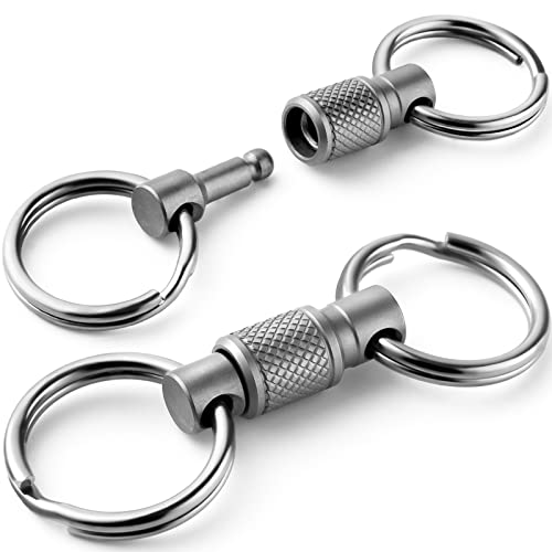 FEGVE Titanium Quick Release Swivel Keychain, Pull Apart Detachable Keychain Heavy Duty Car Key Holder with Key Rings - color: Grey 2 Pack