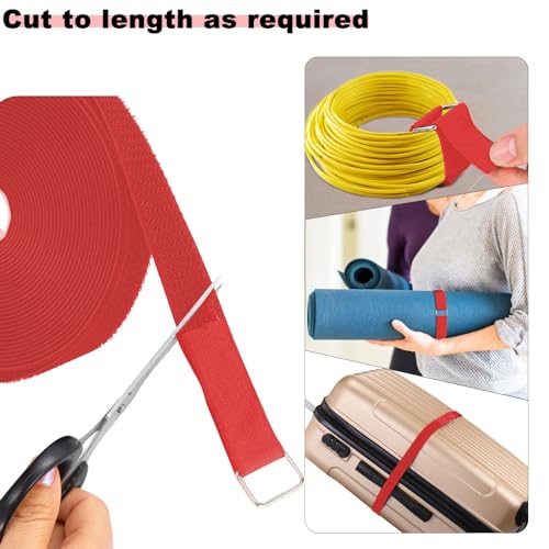 YMCRLUX 1"x16ft Hook and Loop Straps with 25 Metal Buckles, Adjustable Fastening Cable Straps, Cut-to-Length Cinch Strap, Reusable Nylon Securing Cord Ties for Organizer or Storage, 1 inch Wide,Red - size: 1in x 16ft Red
