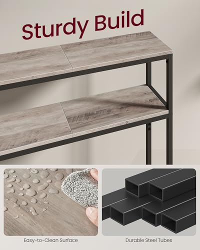 VASAGLE Console Table, 2-Tier Narrow Sofa Table with 2 Shelves, 7.9 x 39.4 x 31.5 Inches, for Living Room, Hallway, Entryway, Heather Greige and Ink Black ULNT131K02V1 - color: Heather Greige + Ink Black, size: 39.4"W - Without Power Outlet