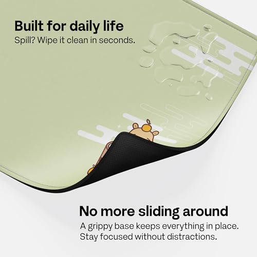 Pixio Mouse Pads - 36 x 16 inch XXL Capybara Green Multifunctional Large Desk Mats for Gaming, Office, Desktop Anti-Slip Waterproof Washable Computer Mouse Mat - color: Green Capybara