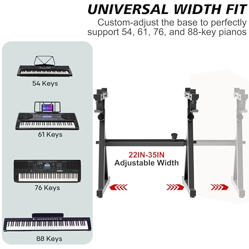 Z-Style Keyboard Stand, Heavy Duty Piano Stand for 88 Keyboard, Portable Digital & Electric Piano Stand, Independent Height & Width Adjustable, 4-Point Secure Lock for 54-88 Key Synth & DJ Gear