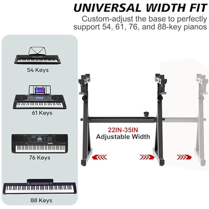 Z-Style Keyboard Stand, Heavy Duty Piano Stand for 88 Keyboard, Portable Digital & Electric Piano Stand, Independent Height & Width Adjustable, 4-Point Secure Lock for 54-88 Key Synth & DJ Gear