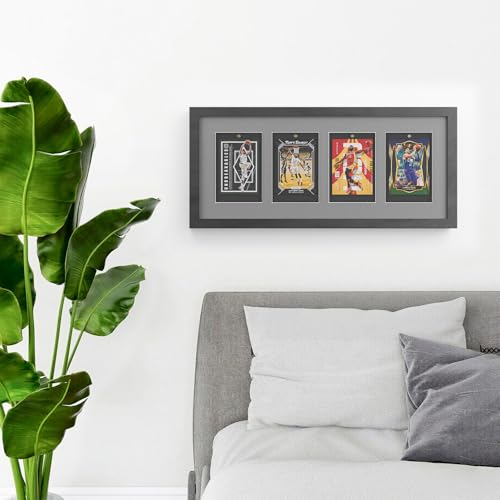 4 Grids Lockable Wall Mount Display Case for Baseball/Sports Cards Collectibles UV Protected Dustproof Frame with Clear Acrylic Design, Ideal for Hockey Trading Cards (Black)