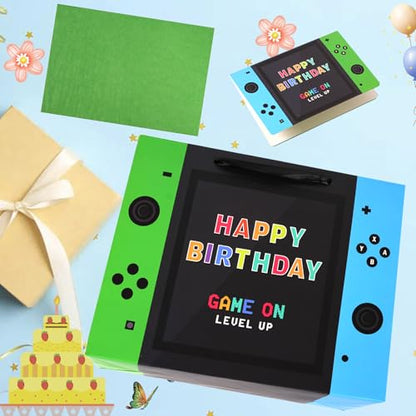 Video Game Birthday Gift Bags, 13 inch Large, with Tissue Paper and Card