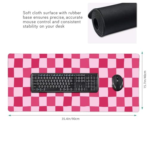 Pink Purple Checkerboard Mouse Pad Large Desk Mat for Keyboard and Mouse Non-Slip Gaming Mousepad Office Desk Accessories for Computer 35.4x15.7Inch - color: Pink Purple Checkerboard