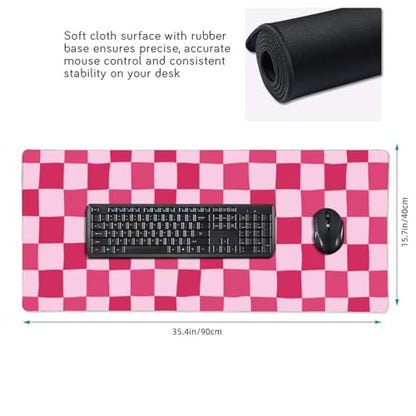 Pink Purple Checkerboard Mouse Pad Large Desk Mat for Keyboard and Mouse Non-Slip Gaming Mousepad Office Desk Accessories for Computer 35.4x15.7Inch - color: Pink Purple Checkerboard