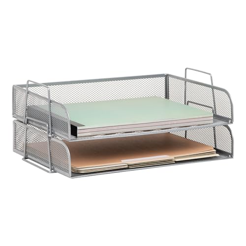 Mind Reader Stackable Paper Tray, Desktop Organizer, File Storage, Office, Metal Mesh, 2 Pcs., Silver - color: Silver, size: 13.3" x 9.8" x 5.5"