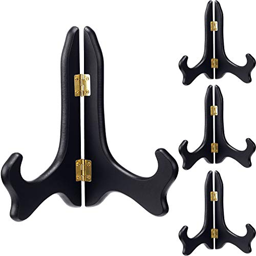 Tatuo 4 Packs 7 Inch Wooden Display Stand Decorative Plate Stands for Display Picture Frame Holder Easels(Black) - color: Black, size: 7 Inch