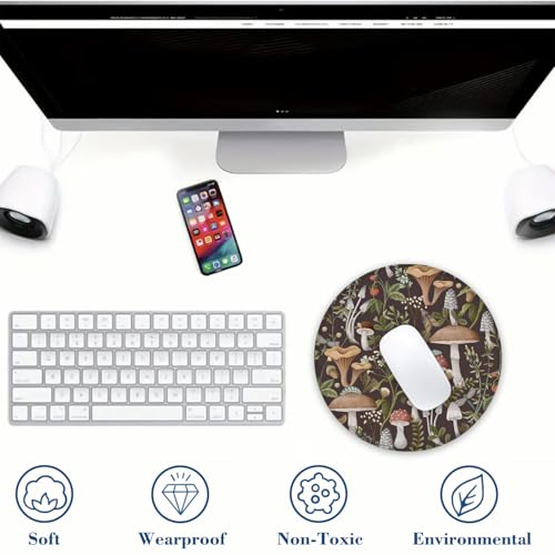 Autumn Mushrooms Berries Mouse Pad Round Mouse Mat, Non-Slip Rubber Base Mousepad with Stitched Edge for Wireless Computer Laptop Office Desk Accessories 8 x 8 Inches - color: Autumn Mushrooms Berries