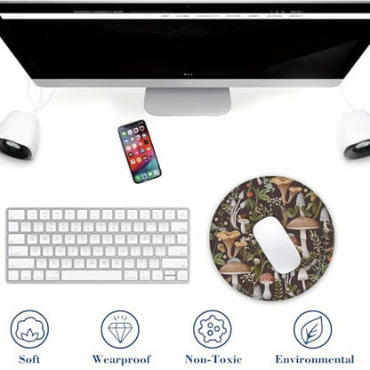 Autumn Mushrooms Berries Mouse Pad Round Mouse Mat, Non-Slip Rubber Base Mousepad with Stitched Edge for Wireless Computer Laptop Office Desk Accessories 8 x 8 Inches - color: Autumn Mushrooms Berries