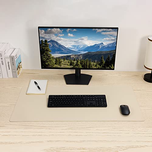 Leather Desk Pad Blotter,Wolaile 36x17 inch Big Keyboard Mouse Pad,Waterproof Non-Slip Writing Desk Computer Mat Desktop Protector for Office Home,Ivory White - color: Off-white