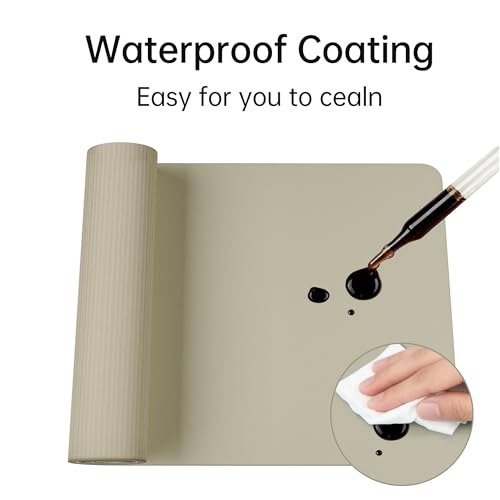 Leather Desk Pad, Non-Slip Suede Base, Stitched Edges, Dust-Proof Easy-Clean Surface, Mouse Pad & Desk Protector for Office and Home, Apricot White 23.6" x 11.8"