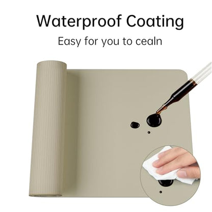 Leather Desk Pad, Non-Slip Suede Base, Stitched Edges, Dust-Proof Easy-Clean Surface, Mouse Pad & Desk Protector for Office and Home, Apricot White 23.6" x 11.8"