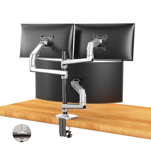 Ergounion Heavy Duty Triple Monitor Mount, Mechanical Spring 3 Monitor Arm for Ultrawide & Curved Screens, Fits Three 13-40 Inch Displays up to 25 lbs Per Arm, Premium Aluminum VESA Stand, Silver - color: Silver, size: Triple