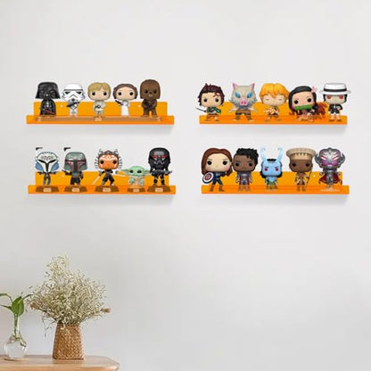 Dezzer 6 Pack Acrylic Shelves for Wall, 15" Acrylic Floating Shelves for Bathroom Bedroom, Invisible Bookshelf Wall Ledge Storage Shelf Books Perfume Toys Action Figure Display Shelves, Clear Orange - style: 15 inch 6-pack Orange