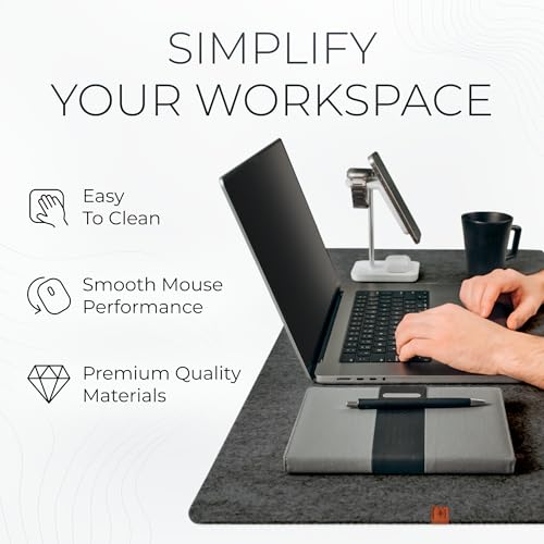 Nordik Large Felt Desk Mat - Charcoal - 35 x 17 inch - Full Desk Keyboard Mat - Computer Desk Mat for Keyboard and Mouse Pad - Desktop Mat - Large Felt Desk Pad - color: Charcoal