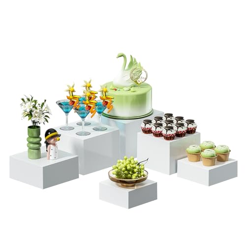 6 Pcs White Acrylic Boxes for Display as Buffet Risers and Stands, Food Risers for Party, Table, Stands, including 10", 9", 8.5", 8", 7.5", 6.8", (Large, 6Pcs, White) - size: Large, 6Pcs, White