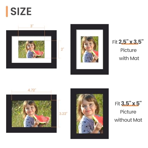 upsimples 3.5x5 Picture Frame, Display Pictures 2.5x3.5 with Mat or 3.5x5 Without, Wall Hanging Photo Frames, Black, 1 Pack - color: Black, size: 3.5x5